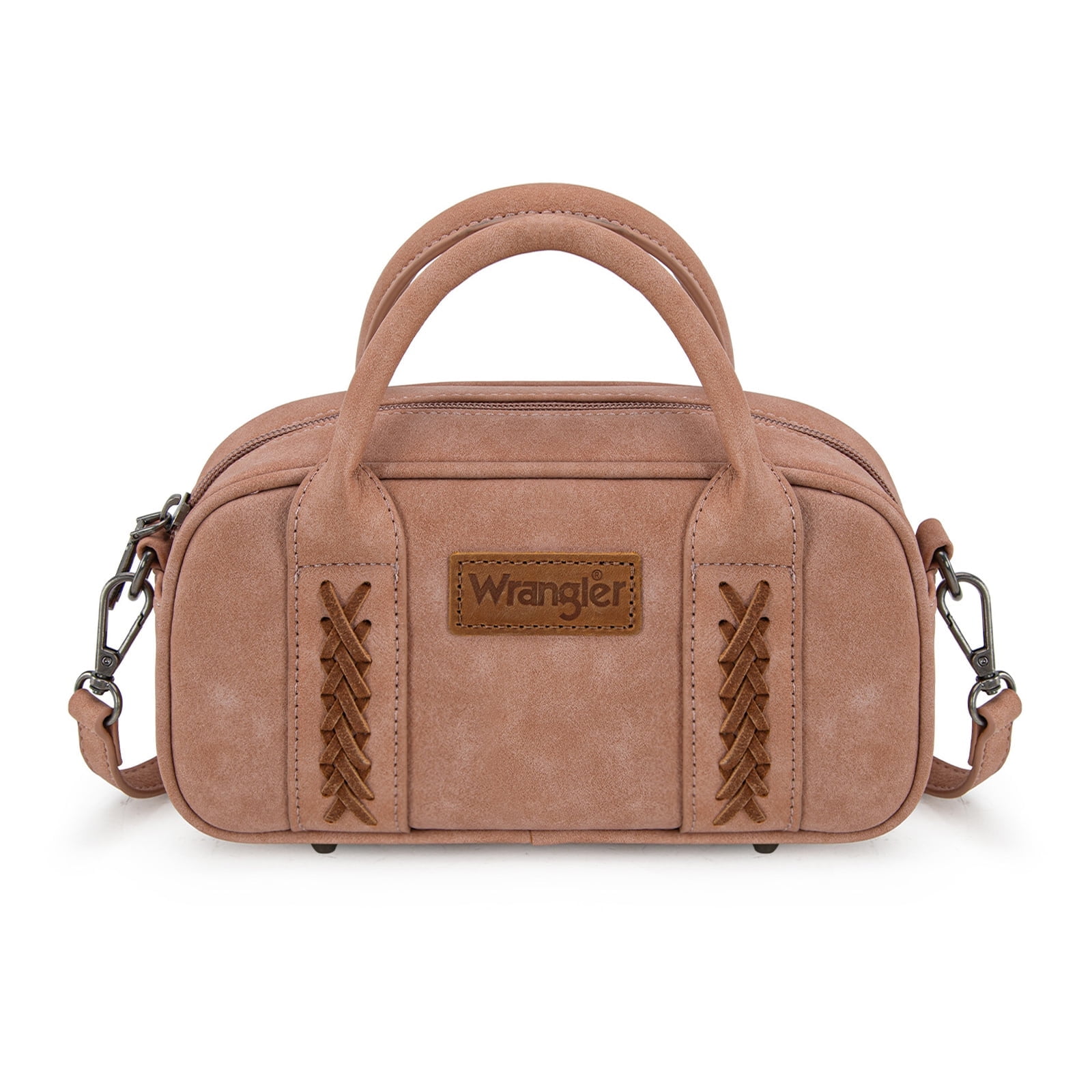 Wrangler Barrel Bag Retro Top Handle Bags with Crossbody Strap Boston Satchel Purse and Handbag Women, Light Pink