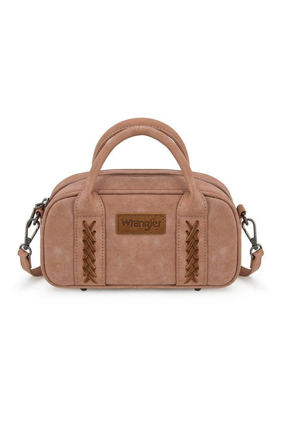 Wrangler Barrel Bag Retro Top Handle Bags with Crossbody Strap Boston Satchel Purse and Handbag Women, Light Pink