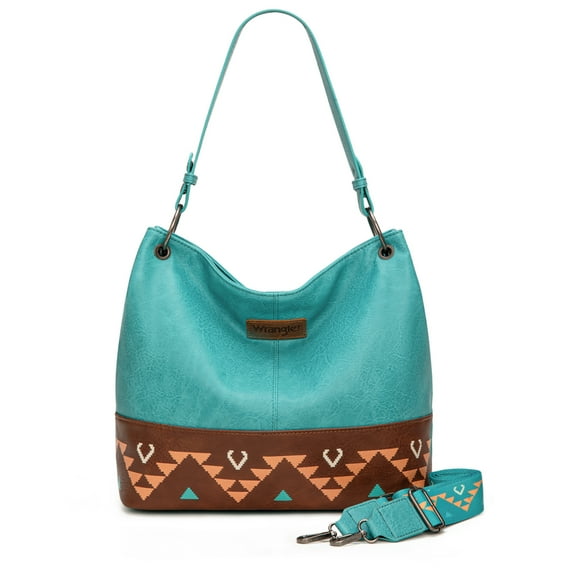 Wrangler Hobo Bags for Women Vegan Leather Top Handle Shoulder Purses and Handbags, Western Turquoise