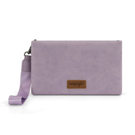 Wrangler Womens Wristlet Wallet RFID Blocking Bifold Clutch Credit Card Holder Purse with Crossbody Strap, Purple