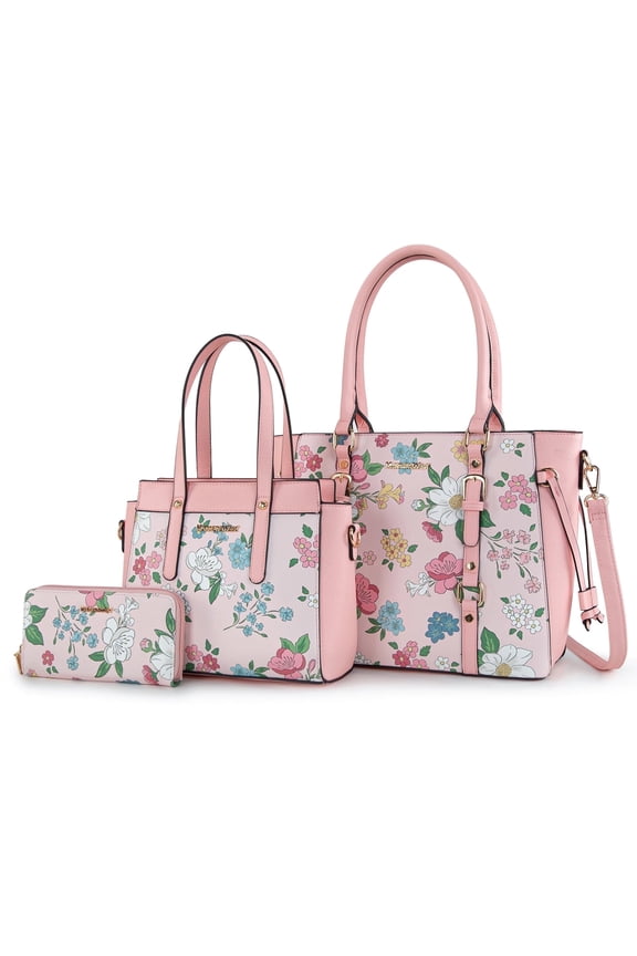 3PCS Purses for Women Tote Bag and Wallet Set Shoulder Satchel Handbags, Pink