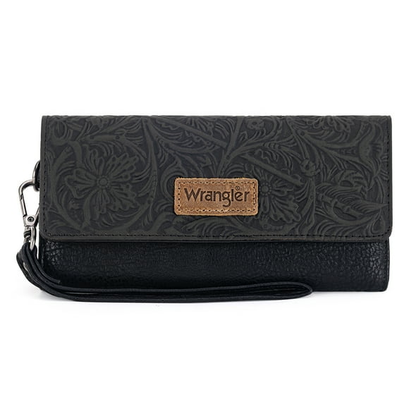 Wrangler Western Wallets for Women Trifold Wristlet Wallets Large Capacity Women Clutch Wallet with Coin Purse, Black