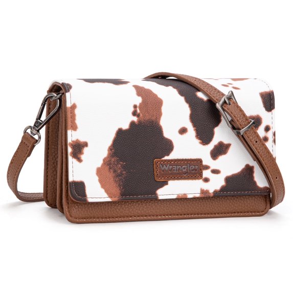 Wrangler Small Crossbody Wallet Purses RFID Trendy Purses for Women with Adjustable Straps, Cow-Brown