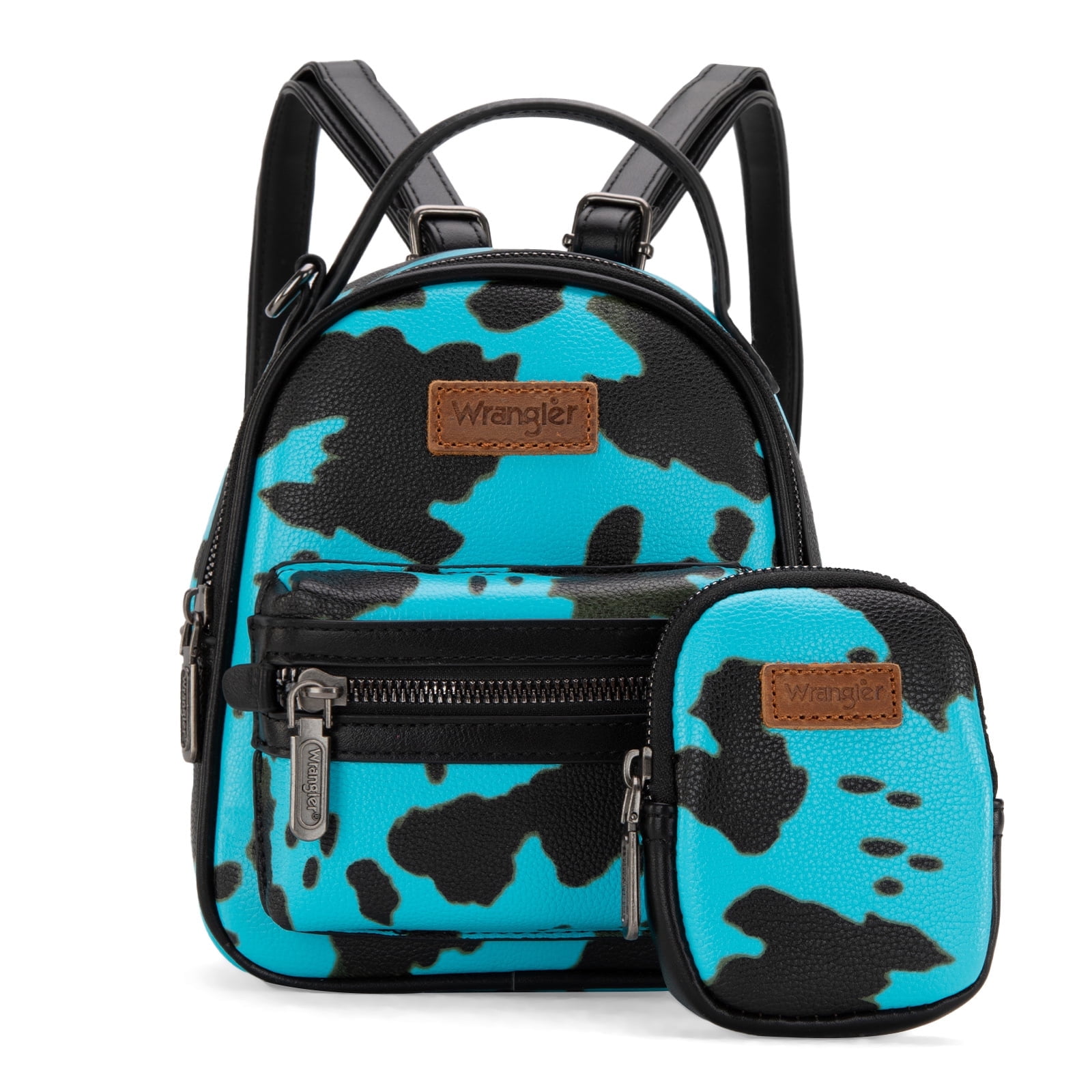 Wrangler Mini Backpack Cute Cow Print Backpack Purse for Women, Turquoise