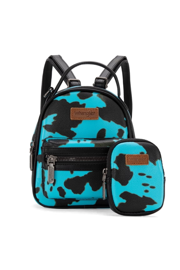 Wrangler Mini Backpack Cute Cow Print Backpack Purse for Women, Turquoise