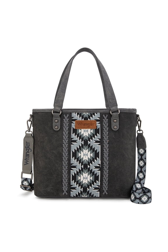 Wrangler Weatern Tote Bag for Women Medium Sized Aztec Handbags with Crossbody Strap, Black