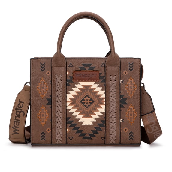 Wrangler Aztec Tote Bag for Women Boho Satchel Purses and Handbags, Dark Khaki