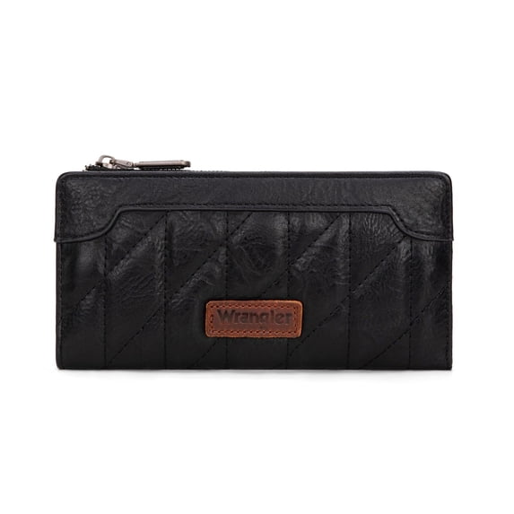 Wrangler Minimalist Wallet Credit Card Wallet for Women with Smooth Zippers, Quilted-Black