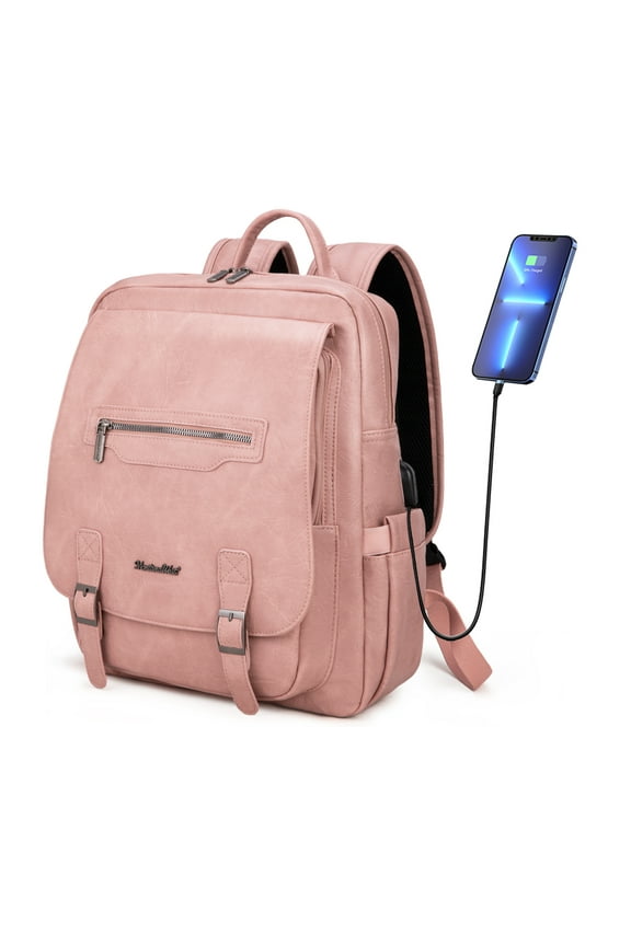 15.6 Inch Laptop Backpack Purse for Women Men Unisex Vintage Backpack Casual Daypack for Travel Work with USB Charging Port, Dark Pink