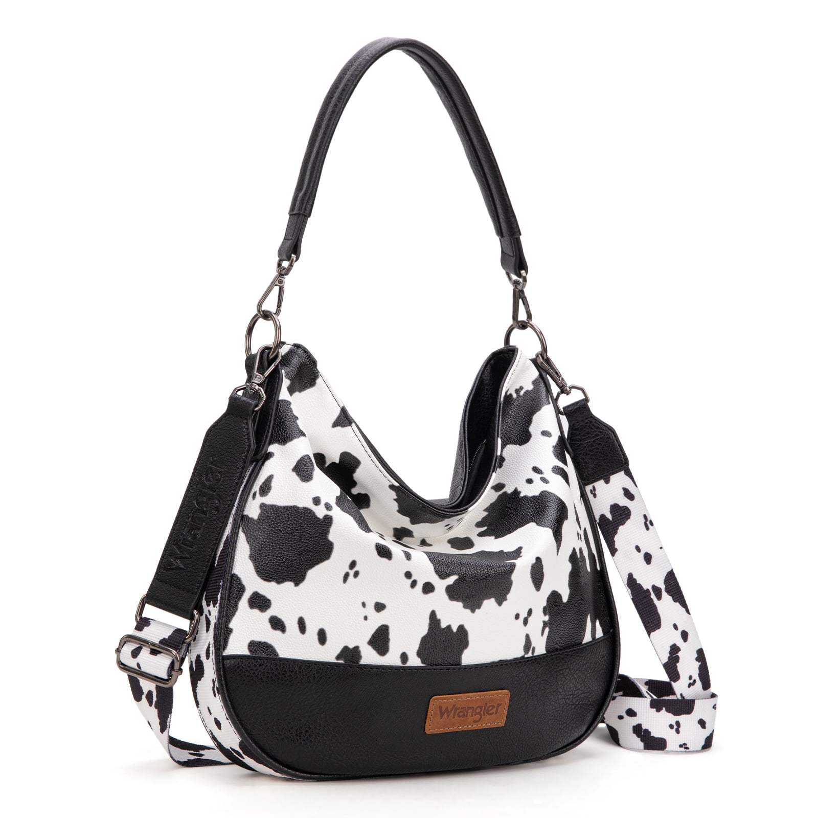 Wrangler Hobo Bags Large Crossbody Bags for Women Shoulder Purses with Striped Cotton Straps, Cow-Black