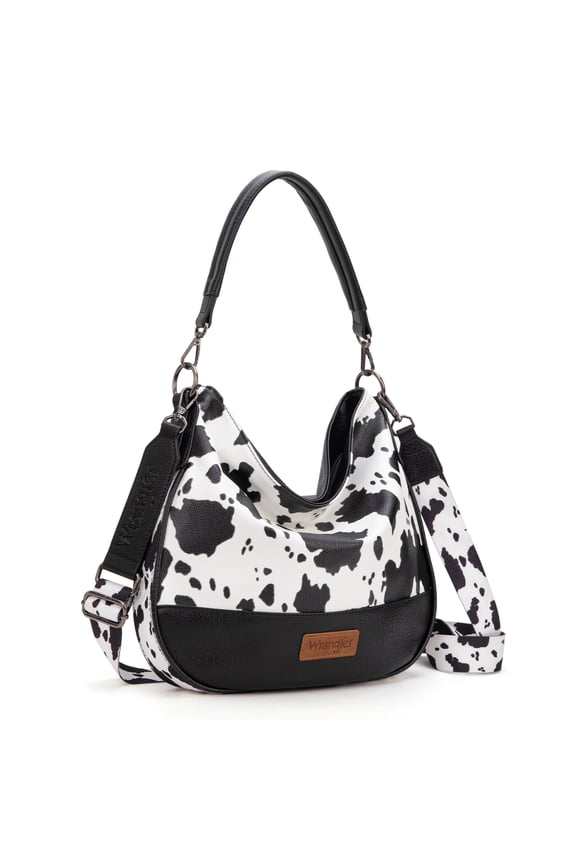 Wrangler Hobo Bags Large Crossbody Bags for Women Shoulder Purses with Striped Cotton Straps, Cow-Black