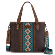 Wrangler Weatern Tote Bag for Women Medium Sized Aztec Handbags with Crossbody Strap, Coffee-turquoise