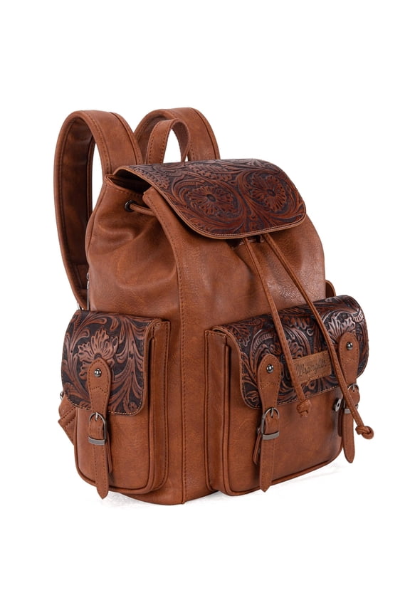 Wrangler Backpack Purse for Women Men Floral Tooled Designer Travel Bags, Brown
