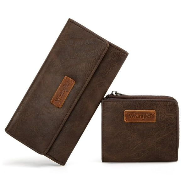Wrangler Womens Wallet Set RFID Wallet Women Large Wallet Ladies Female Cash Wallet with ID Window, Coffee