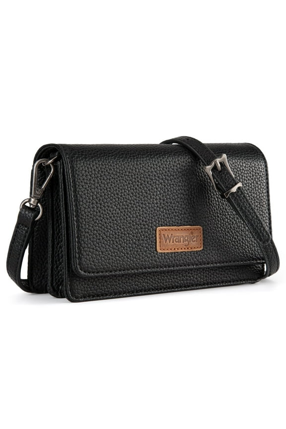 Wrangler Small Crossbody Wallet Purses RFID Trendy Purses for Women with Adjustable Straps, Black