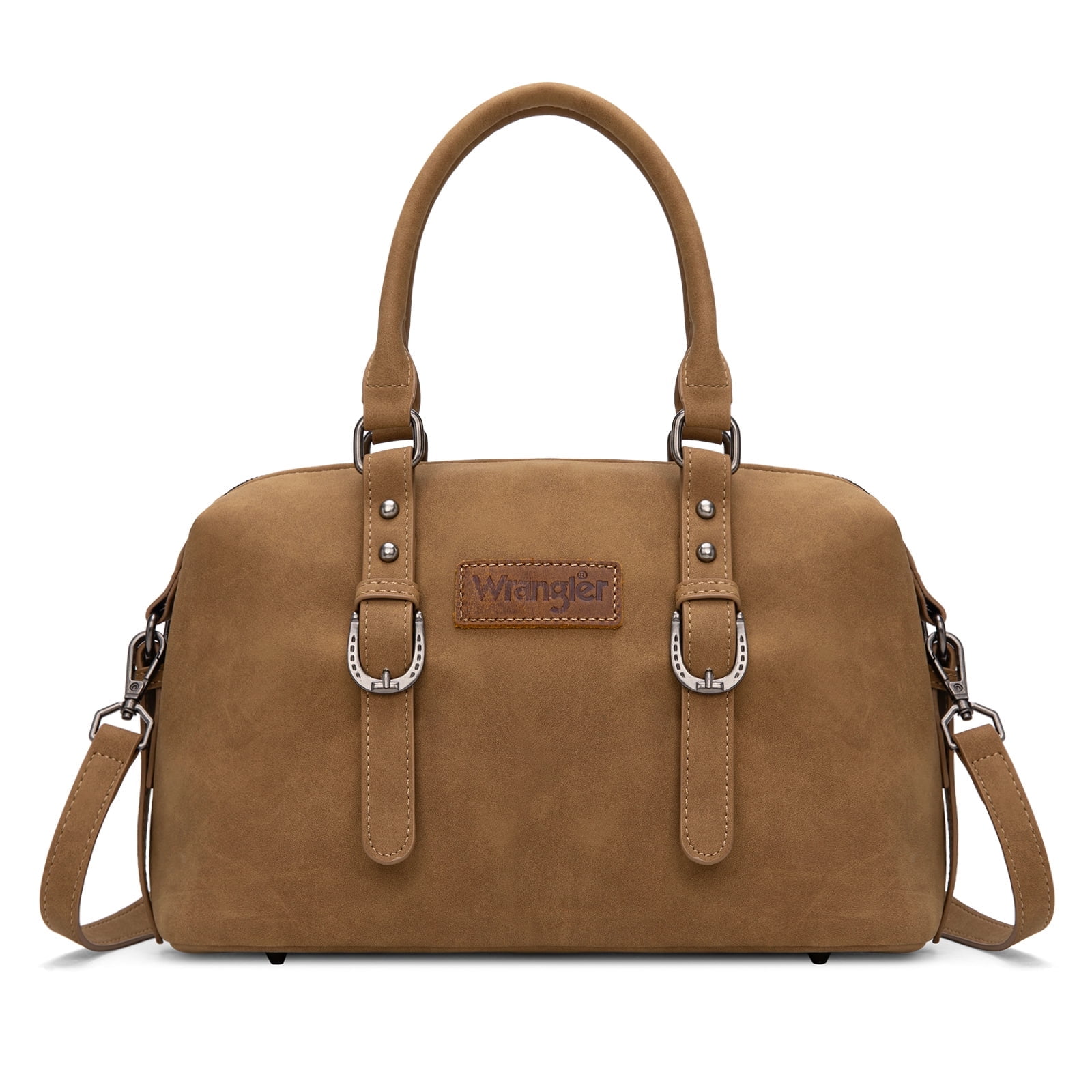 Wrangler Suede Doctor Bag Top Handle Purse Satchel Handbags Suede Crossbody Barrel Handbags for Women, Khaki