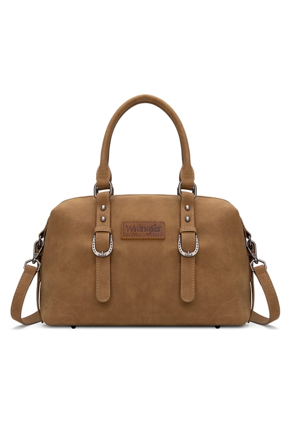 Wrangler Suede Doctor Bag Top Handle Purse Satchel Handbags Suede Crossbody Barrel Handbags for Women, Khaki