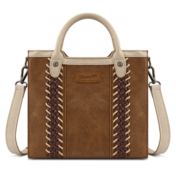 Wrangler Womens Braided Tote Bag Western Style Suede Top Handle Handbag With Detachable Crossbody Strap, Brown