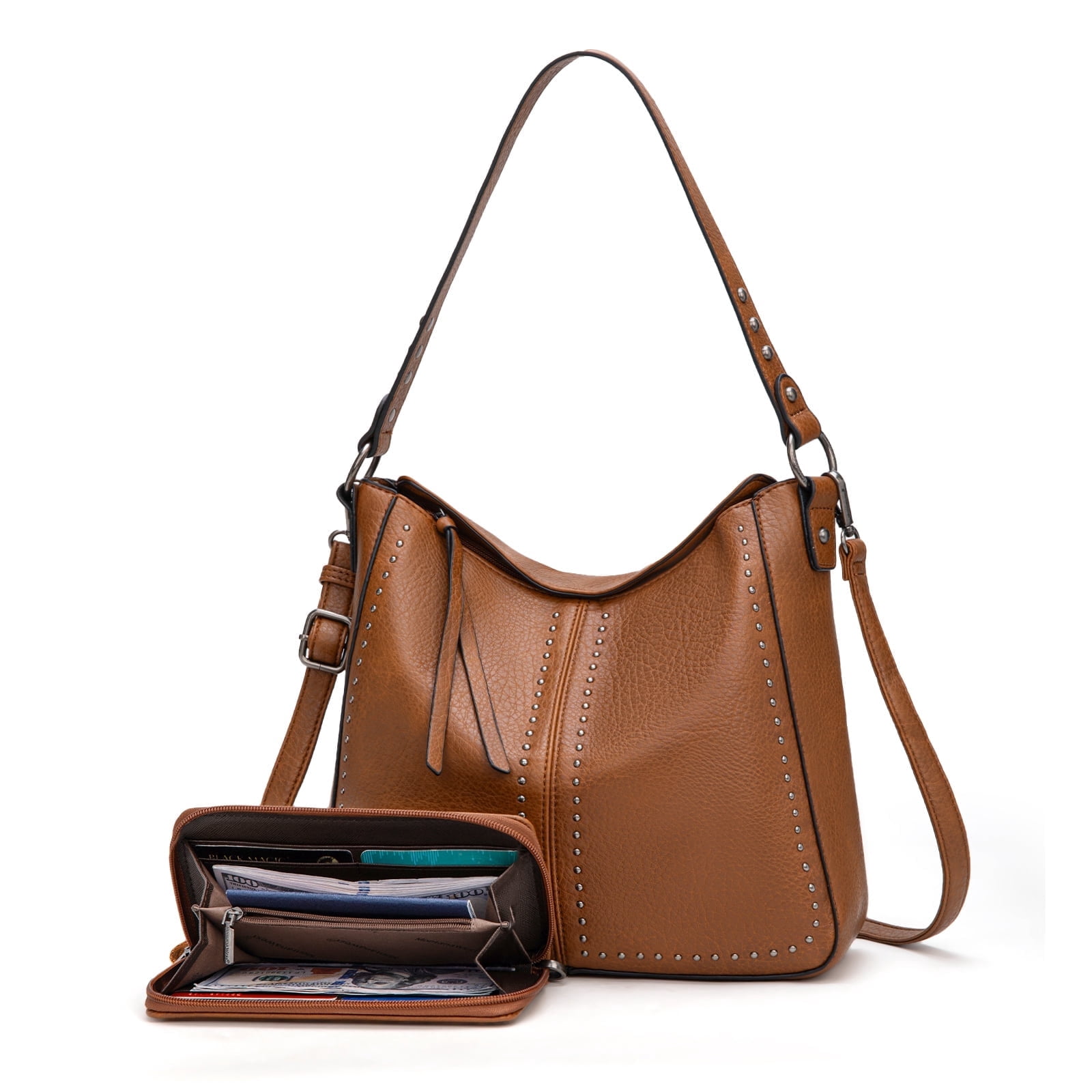 Montana West Purse and Wallet 2Pcs Set Hobo Crossbody Bag for Women Shoulder Handbags with Adjustable Strap, Brown