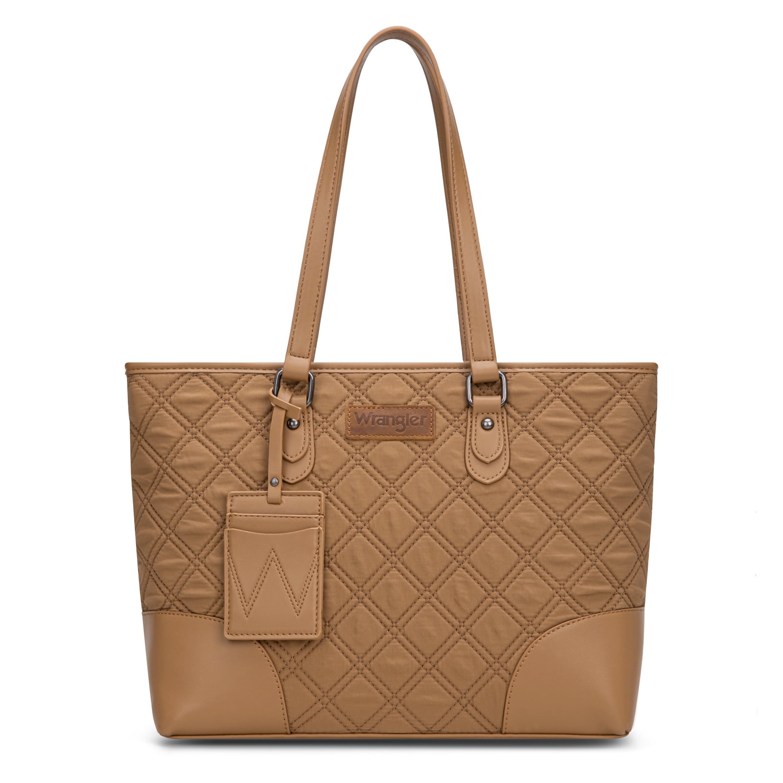 Wrangler Puffer Tote Bags for Women Medium Quilted Shoulder Bag for Work School Lifestyle Purse, Khaki