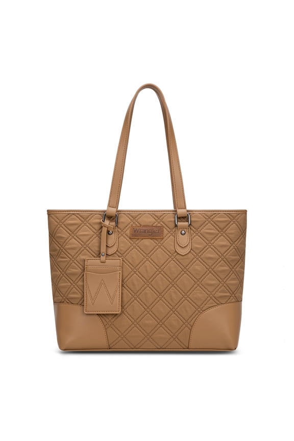 Wrangler Puffer Tote Bags for Women Medium Quilted Shoulder Bag for Work School Lifestyle Purse, Khaki