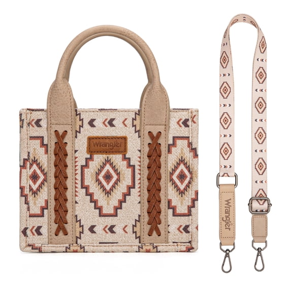 Wrangler Mini Tote Bag Small Top Handle Bag Ladies Woven Satchel Handbag, Tan