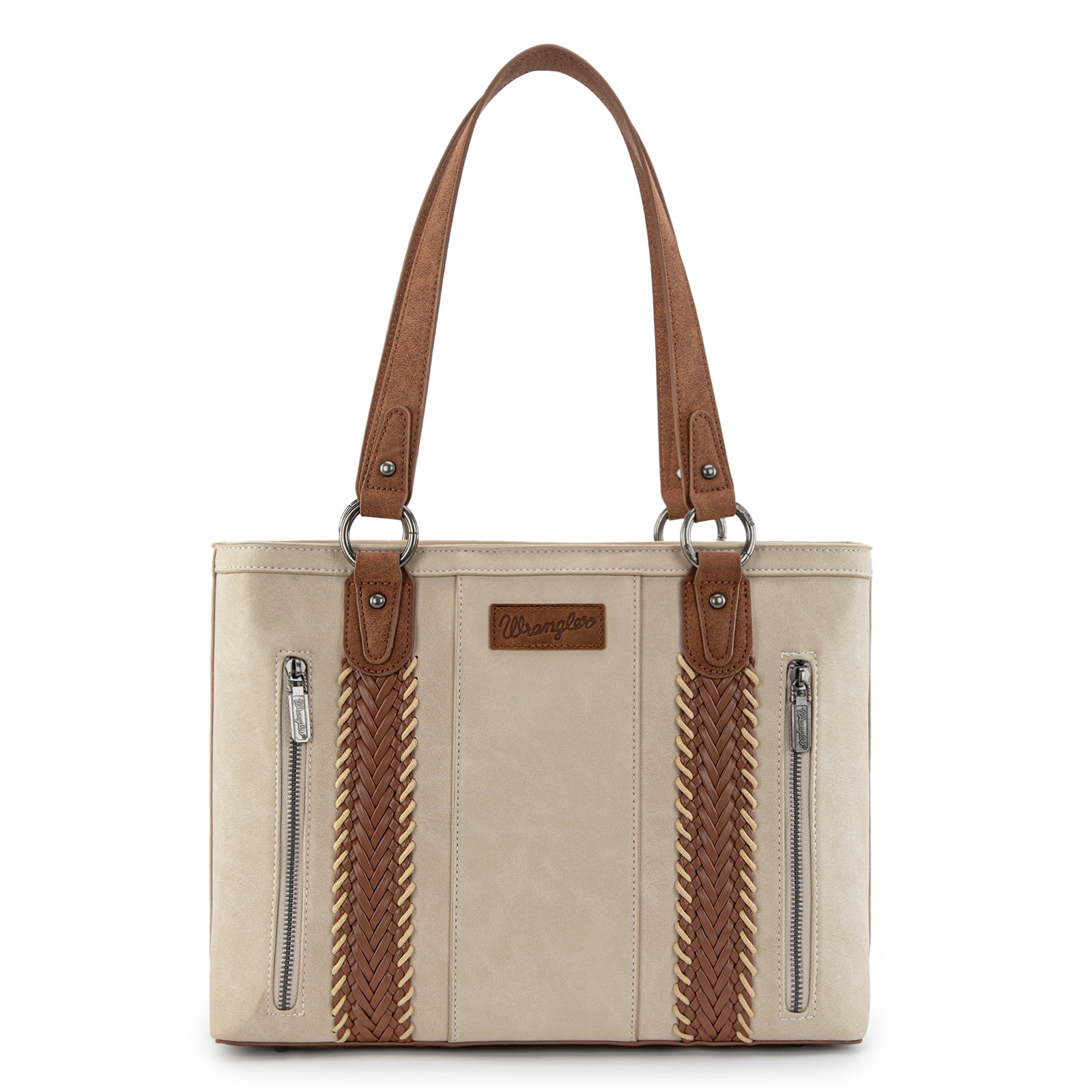 Wrangler Distressed Tote Bag for Women Western Purse Multi Pockets Handbags and Shoulder Bag, Beige