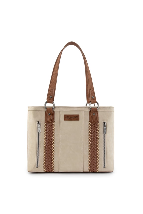Wrangler Distressed Tote Bag for Women Western Purse Multi Pockets Handbags and Shoulder Bag, Beige