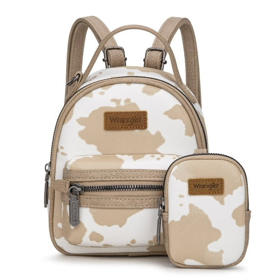 Wrangler Mini Backpack Cute Cow Print Backpack Purse for Women, Tan