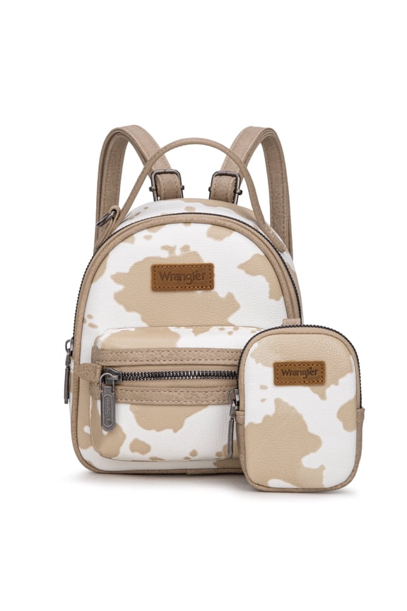 Wrangler Mini Backpack Cute Cow Print Backpack Purse for Women, Tan