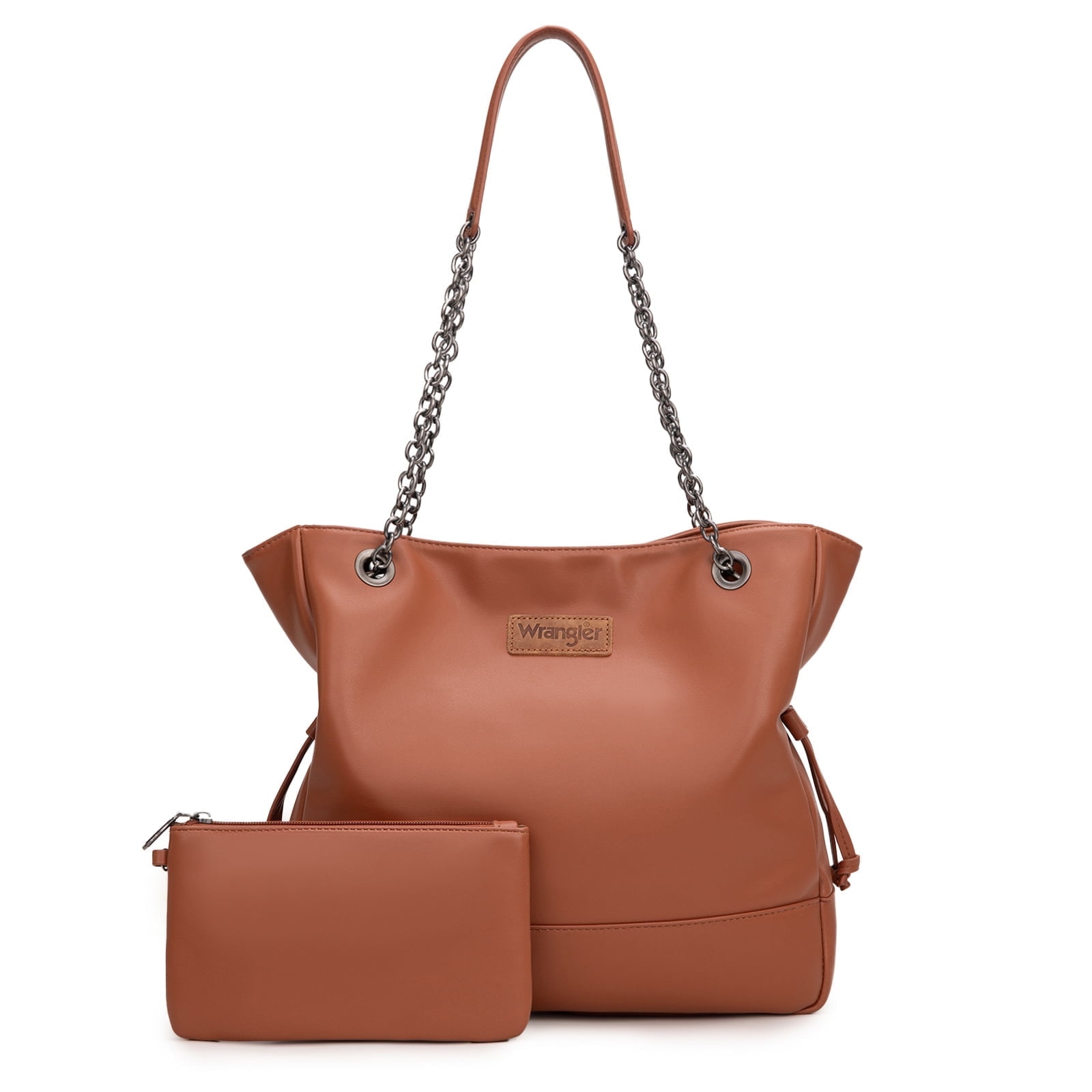 Wrangler Tote Bag for Women 2PCS Purses and Handbags Drawstring Shoulder Bag with Chain Straps, Brown