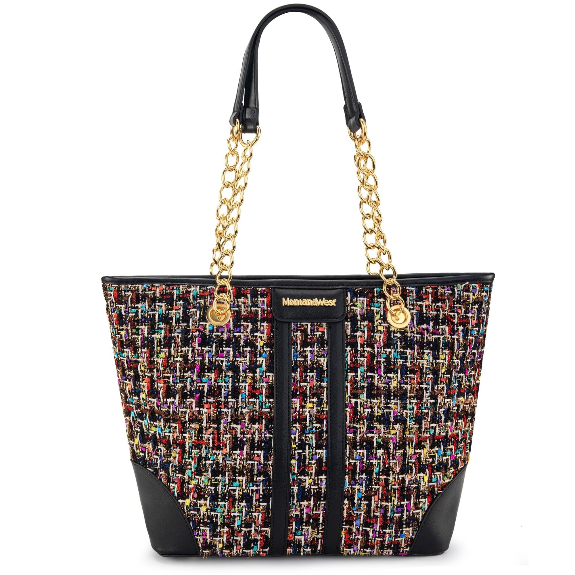 Montana West MEDIUM Tote Bag for Women Quilted Chain Handbags Shoulder Purse, Black