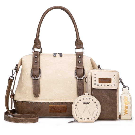 Wrangler 3Pcs Doctor Bag Sets for Women Top-Handle Satchel Bag with Cell Phone Handbags & Coin Purse, Tan