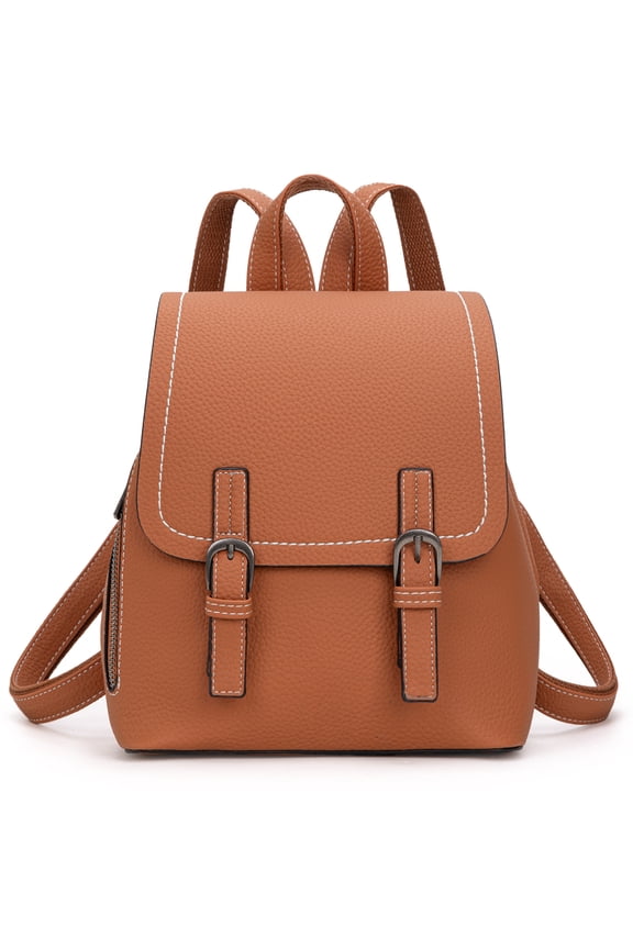 Small Backpack for Women Vegan Leather Mini Backpack Purse for Women Colorblock Backpack Cute Convertible Shoulder Bag, Brown