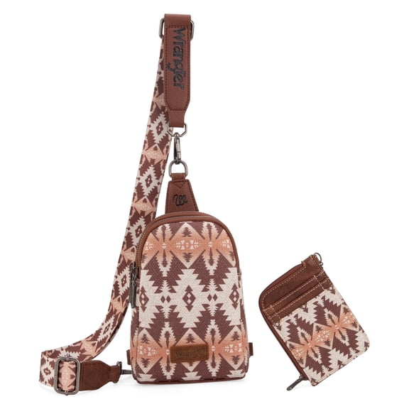 Wrangler Aztec Crossbody Sling Bags for Women Wallet Set,Light Coffee