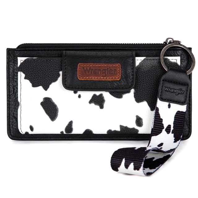 Wrangler Minimalist Wristlet Wallet with Phone Slot & RFID Protection & Smooth Zipper, Cow Black
