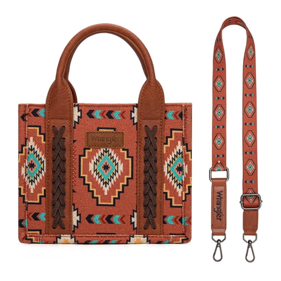Wrangler Mini Tote Bag Small Top Handle Bag Ladies Woven Satchel Handbag, Brown