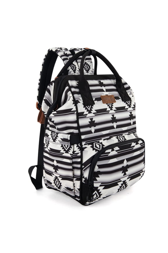 Wrangler Aztec Travel Backpack Baby Bag for Women with Stroller Strap and Side Bottle Pockets Organized Diaper Bag, Black