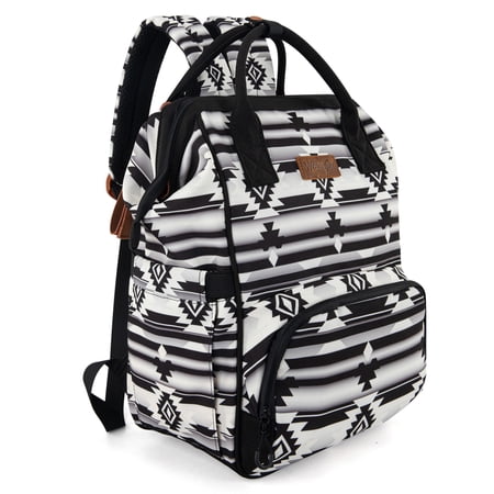 Montana West Wrangler Aztec Travel Backpack Baby Bag for Women with Stroller Strap and Side Bottle Pockets Organized Diaper Bag, Black