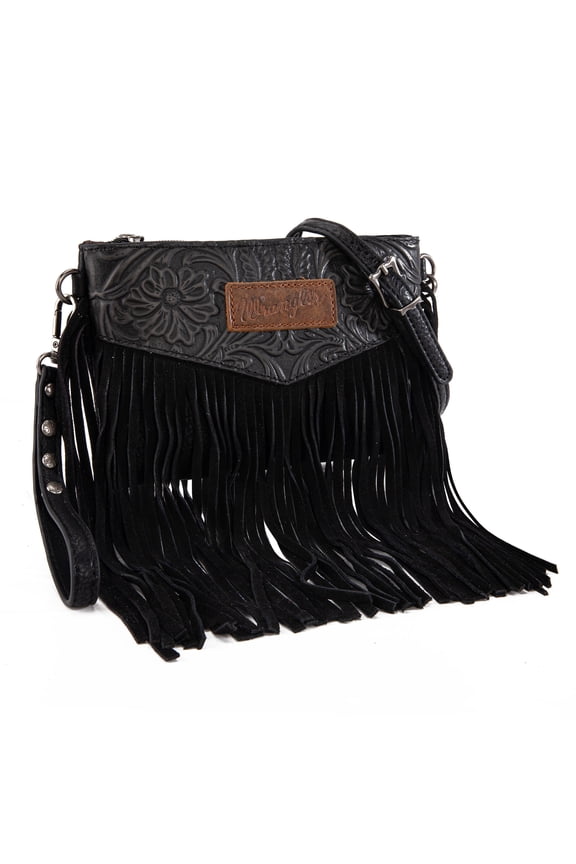 Wrangler Crossbody Small Purse for Women Wristlet Fringe Bag Western Purse, Black