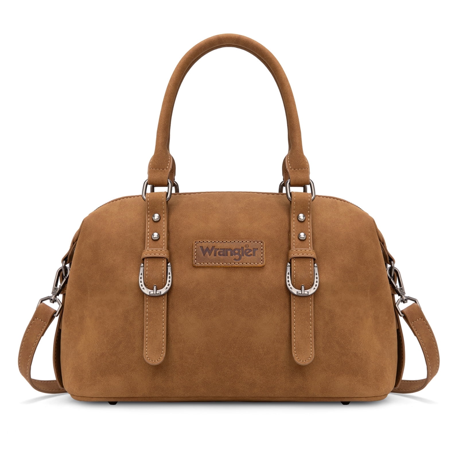 Wrangler Suede Doctor Bag Top Handle Purse Satchel Handbags Suede Crossbody Barrel Handbags for Women, Brown