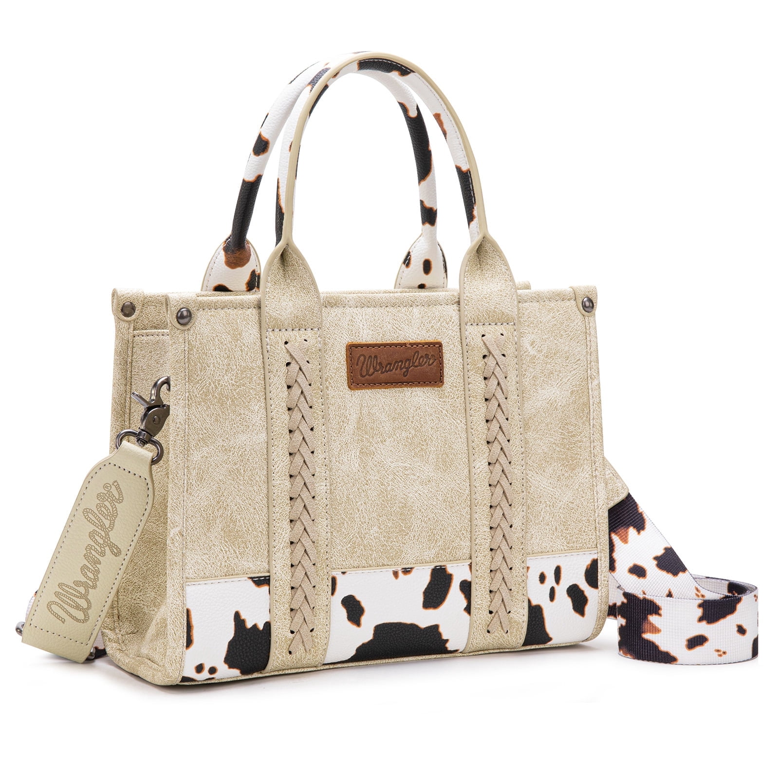 Wrangler Medium Tote Bag for Women Designer Satchel Handbags Top-handle Purses with Strap, Bottom Cow-Beige
