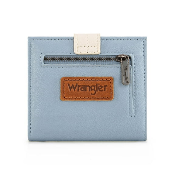 Wrangler Small Women's Wallet Slim Bifold Wallet RFID Credit Card Holder Minimalist Zipper Coin Pocket, Jean