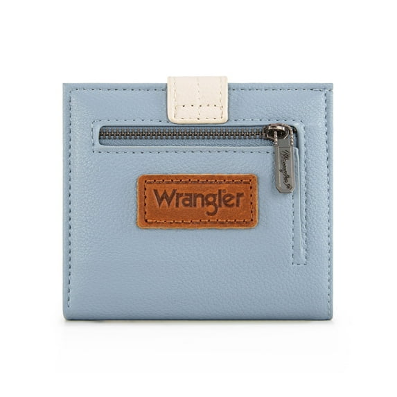Wrangler Small Women's Wallet Slim Bifold Wallet RFID Credit Card Holder Minimalist Zipper Coin Pocket, Jean