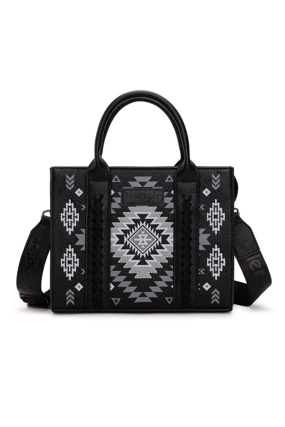 Wrangler Aztec Tote Bag for Women Boho Satchel Purses and Handbags, Black