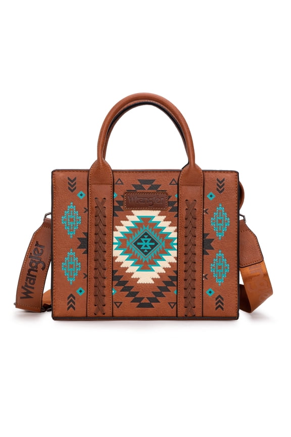 Wrangler Aztec Tote Bag for Women Boho Satchel Purses and Handbags, Brown