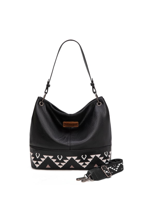 Wrangler Hobo Bags for Women Vegan Leather Top Handle Shoulder Purses and Handbags, Western Black