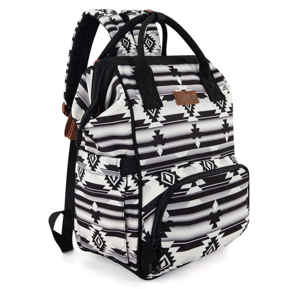 Wrangler Aztec Travel Backpack Baby Bag for Women with Stroller Strap and Side Bottle Pockets Organized Diaper Bag, Black
