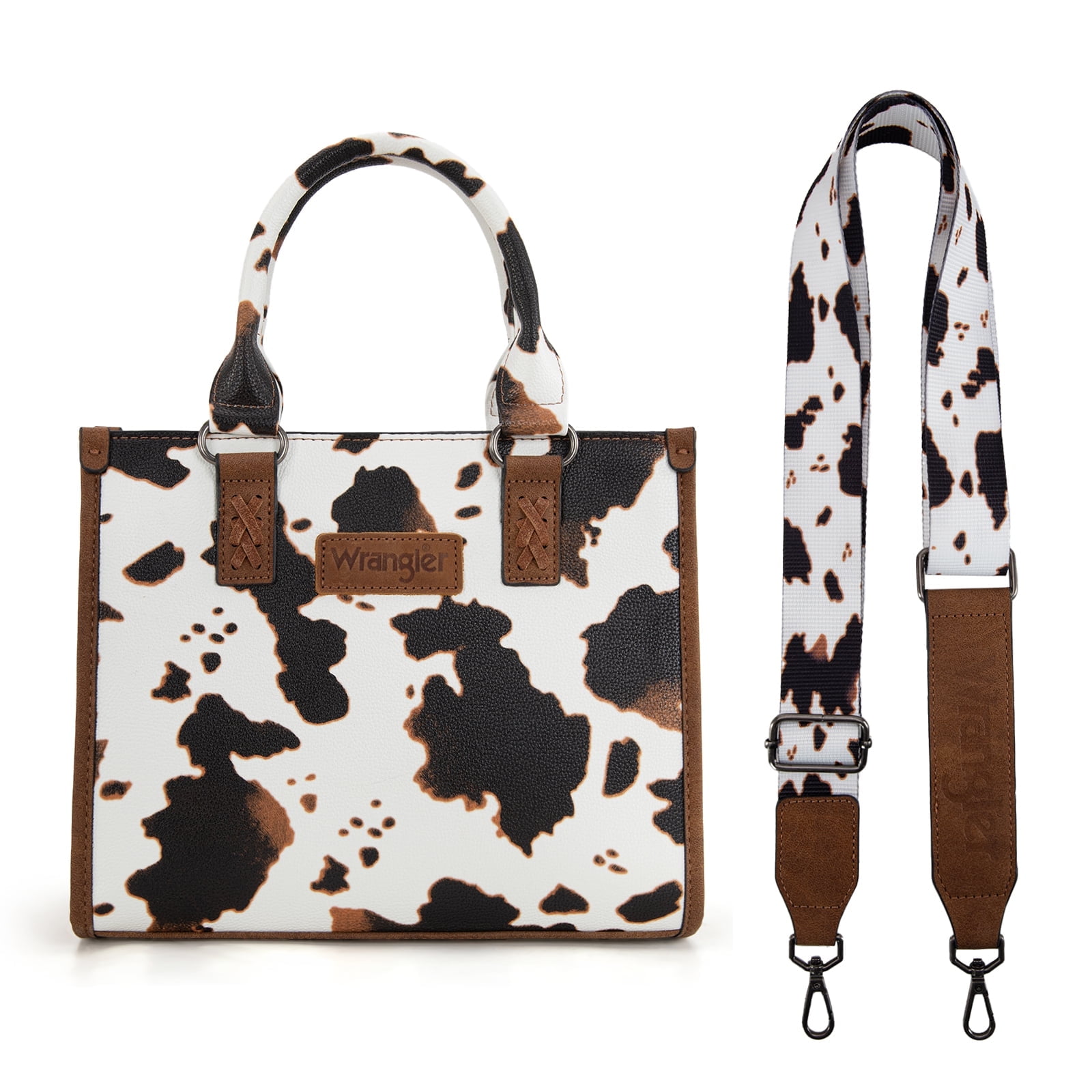 Wrangler Tote Bag for Women Western Retro Purse Top Handle Handbags with Aztec Strap, Cow-Brown