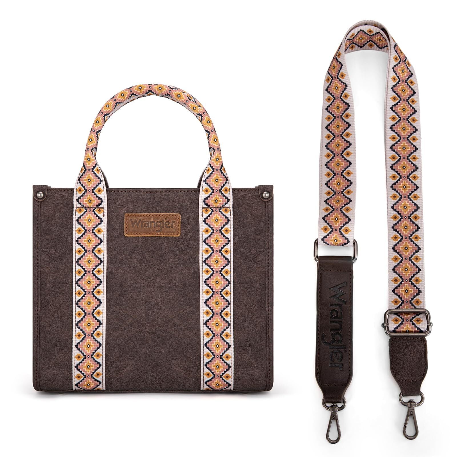 Wrangler Aztec Tote Bag for Women Boho Shoulder Purse, Cf/Coffee